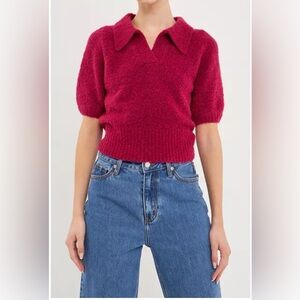 Endless Rose Collared Short Sleeve Sweater – Size Small